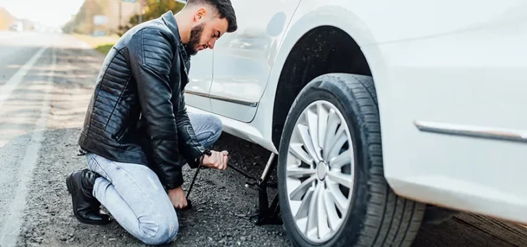 car flat tire on on raod