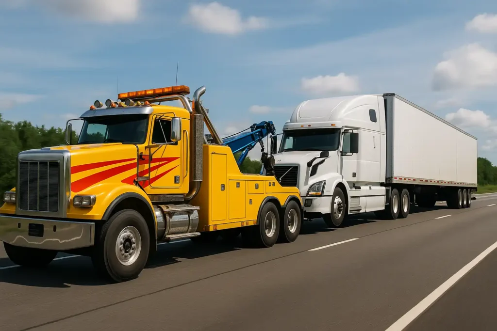 big turck towing a heavy duty