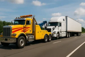 big turck towing a heavy duty